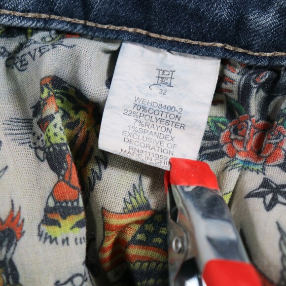 Y2K Ed Hardy Spell Out Bootcut Jeans Womens 32 Skull Snake Embroidered Denim - Picture 9 of 16